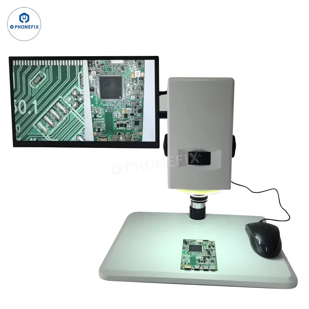 PHONEFIX dual 4K panoramic microscope showing partial and full-view images on a high-resolution display screen.