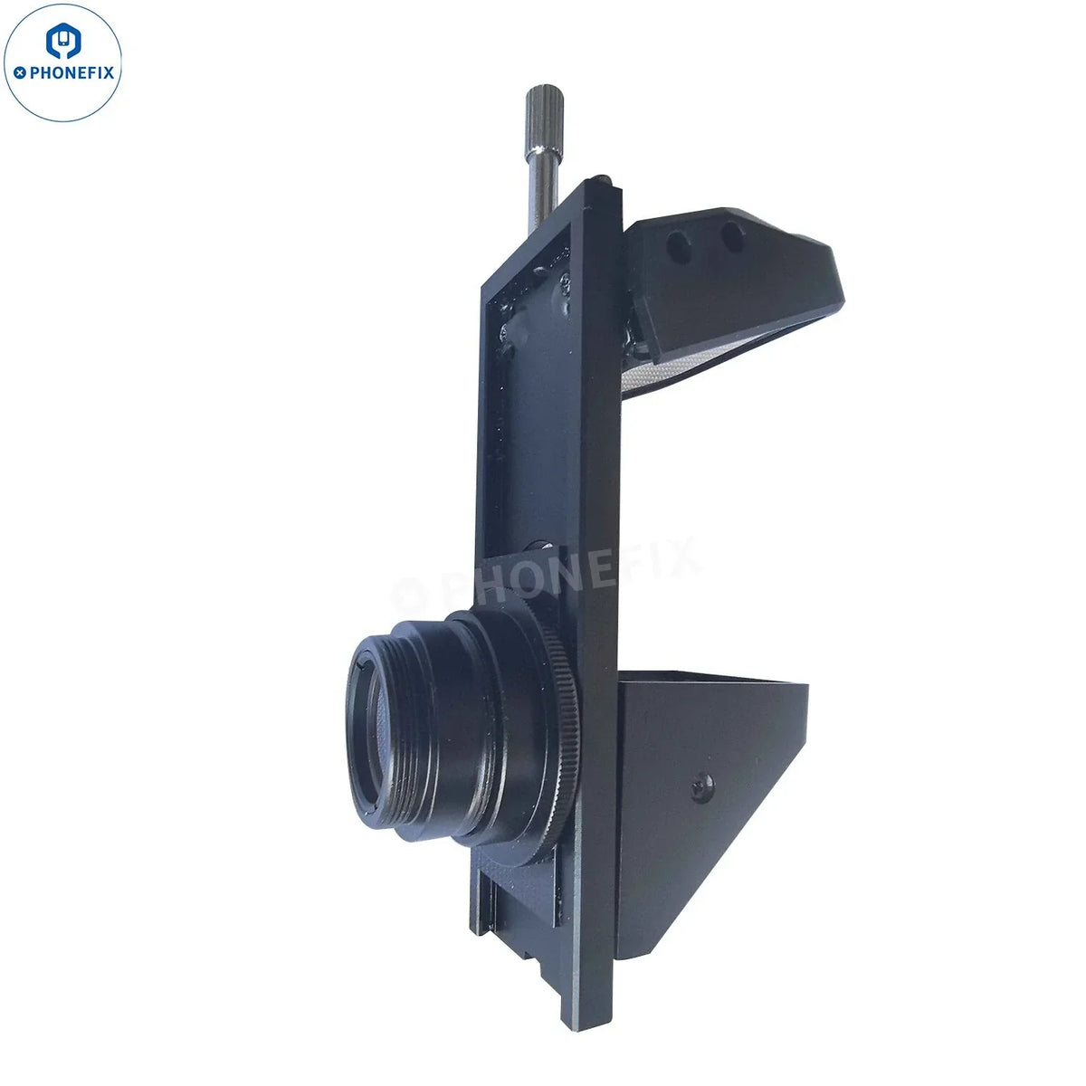 PHONEFIX dual 4K panoramic microscope displaying partial and full-view images with synchronized 3D perspective.
