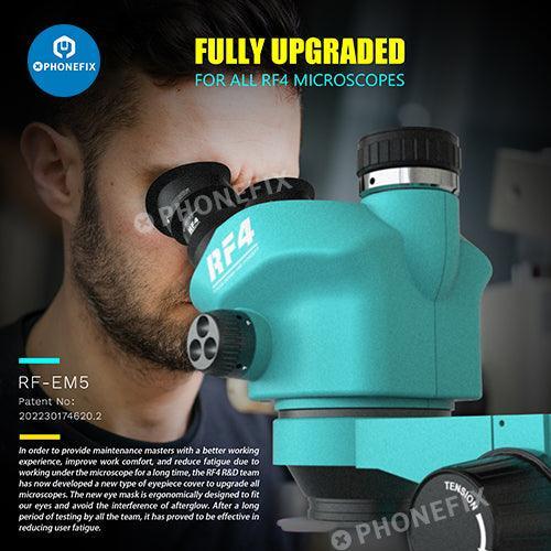 RF4 7-50X Trinocular Stereo Microscope for phone PCB repair, featuring zoom lens and binocular eyepieces by PHONEFIX.