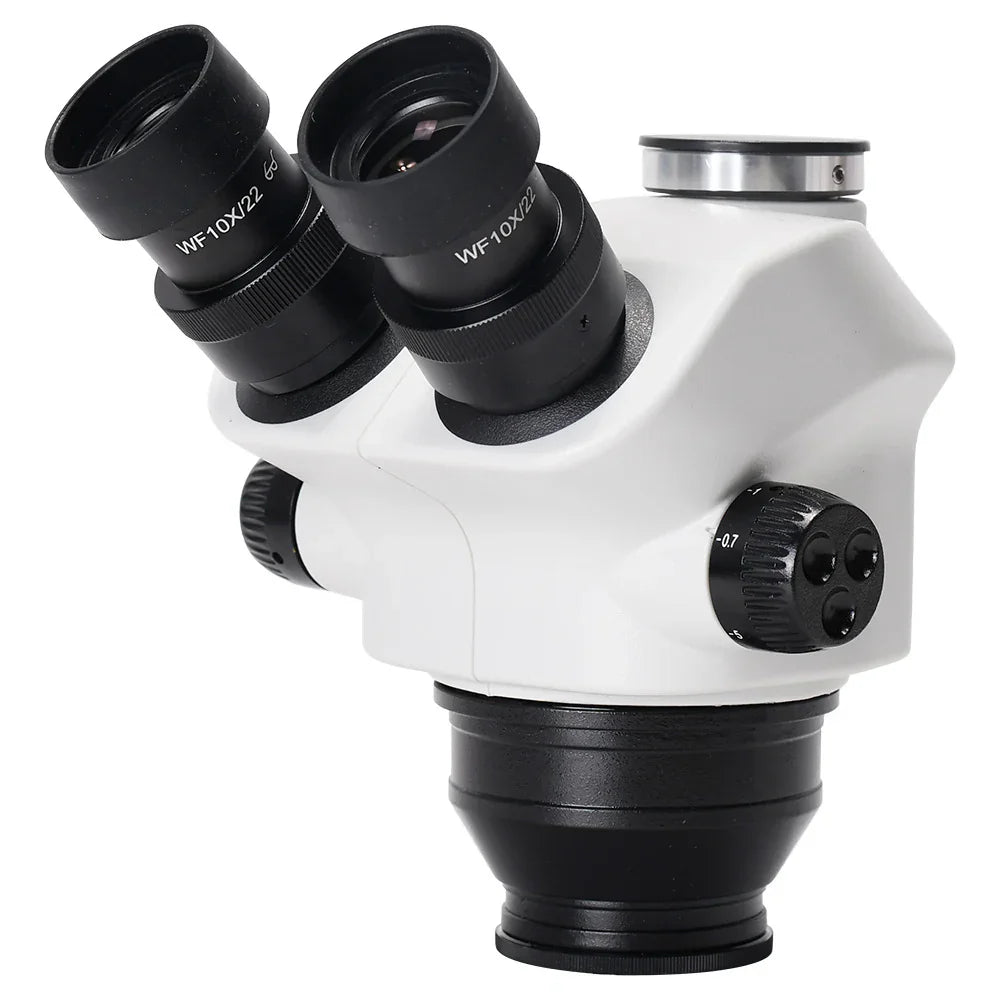 RF4 7-50X trinocular zoom stereo microscope by PHONEFIX, used for phone PCB repair with adjustable magnification.