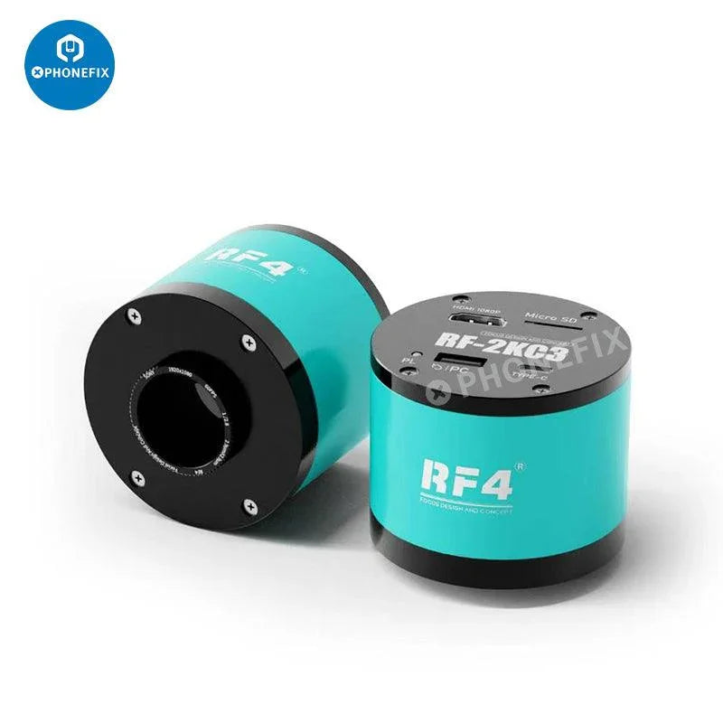 RF7050Pro 7-50X zoom trinocular stereo microscope with alloy base, shown on a clean workspace, perfect for detailed inspection and analysis.