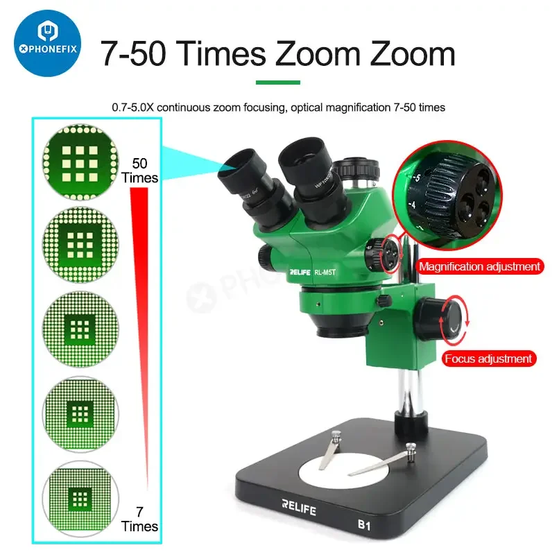 Relife RL-M5T-B1 trinocular microscope with HDMI camera display, used for detailed scientific or educational microscopy.