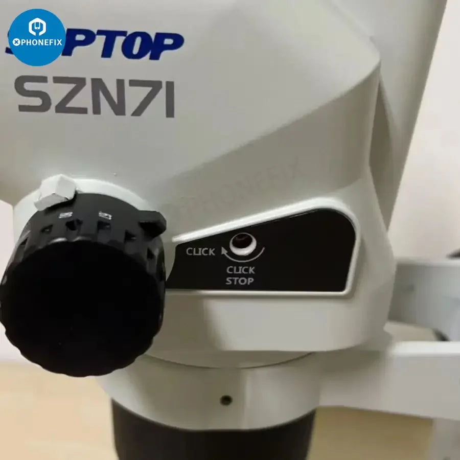 Zoom stereo trinocular microscope SZN71 by PHONEFIX with adjustable eyepieces and high magnification for detailed viewing.