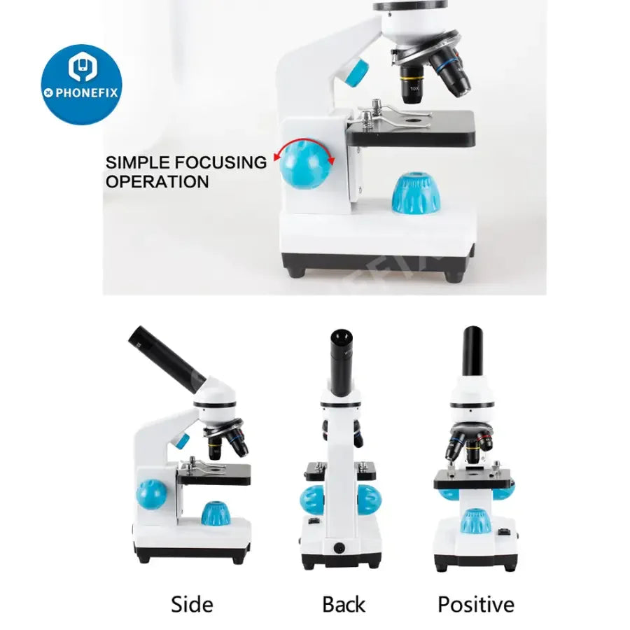 PhoneFix biological HD microscope with 2000x zoom, suitable for student laboratory education, includes US and EU plugs.