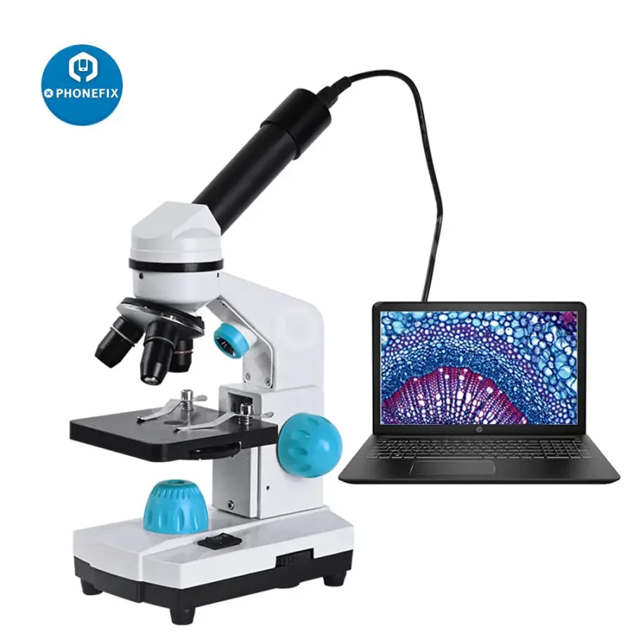 PHONEFIX biological HD microscope with 2000x zoom, suitable for student laboratory education, includes US and EU plugs.