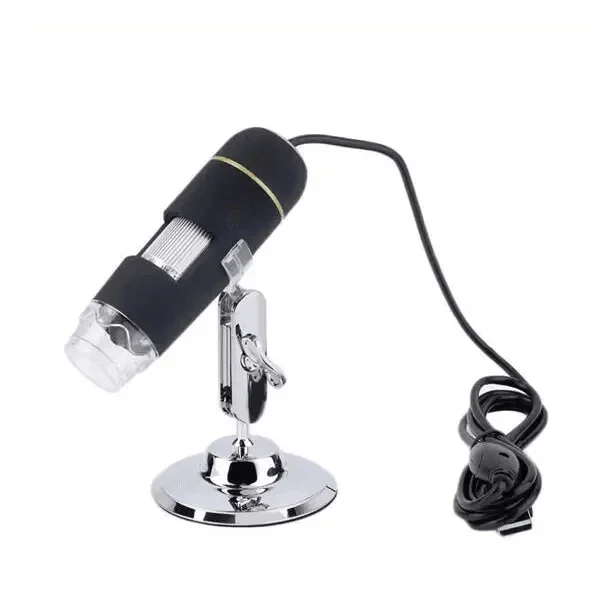 PHONEFIX 1000X magnifier with 8 LED USB digital endoscope showing close-up view of small electronic components.
