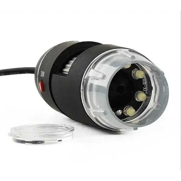 PHONEFIX 1000X magnifier with 8 LED USB digital endoscope, showing close-up view of tiny objects with adjustable focus and bright illumination.