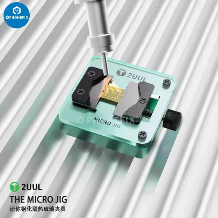 PhoneFix 2UUL Mini Chip Jig for universal phone motherboard testing and repair, compact fixture for holding phone boards securely