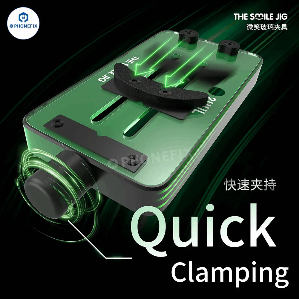 2UUL THE SMILE JIG OX glass fixture for phone PCB IC soldering, designed for motherboard testing by PHONEFIX.