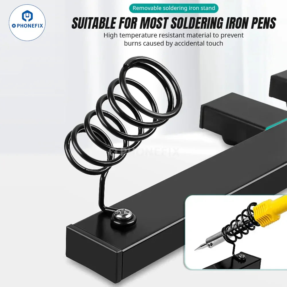 PhoneFix adjustable motherboard PCB holder assembly stand clamp for testing and repair of circuit boards.