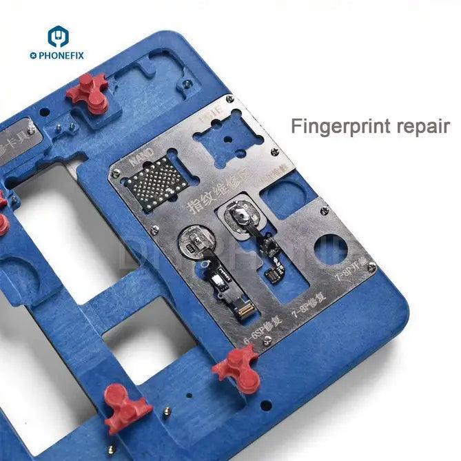 Phonefix 8-in-1 multi-function PCB test fixture for iPhone 6, 7, 8 motherboard repair, designed for precise testing and holding.