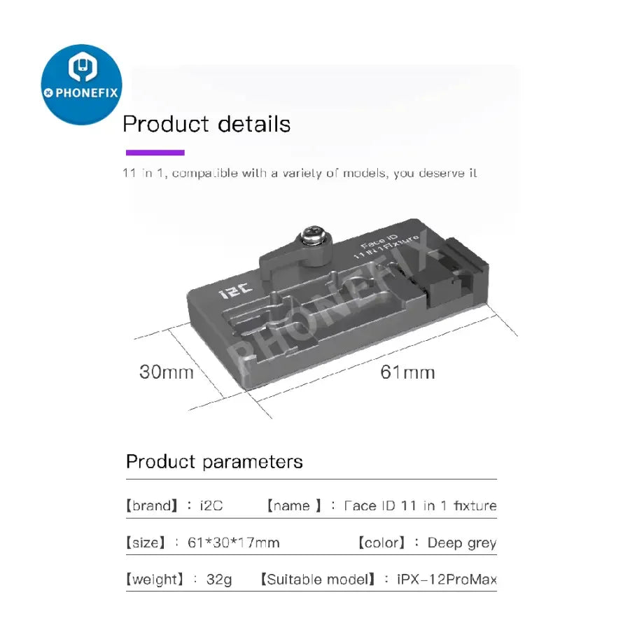 PHONEFIX i2C Face ID Dot Matrix Bracket Motherboard Test Fixture for iPhone X-12 Pro Max front camera repair.
