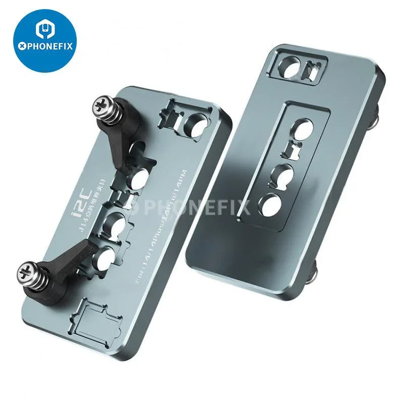 Phonefix i2C J14 Dot Matrix Fixture for iPhone 14 Face ID repair, motherboard test holder with circuit board components.