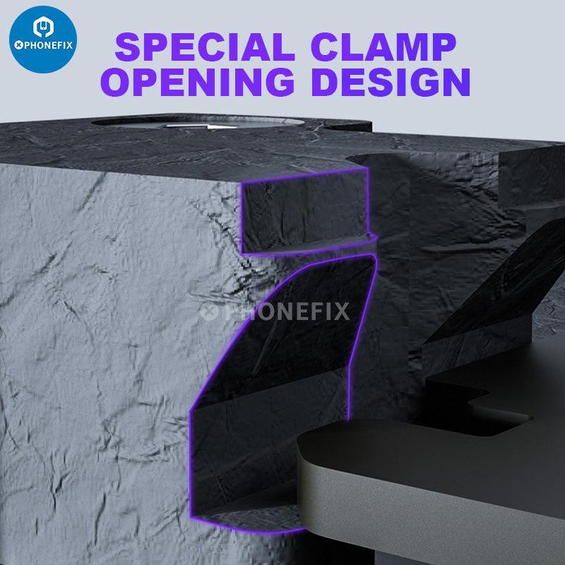 PhoneFix Alien-X 360° Universal Motherboard Holder fixture for testing and repair of electronic motherboards.