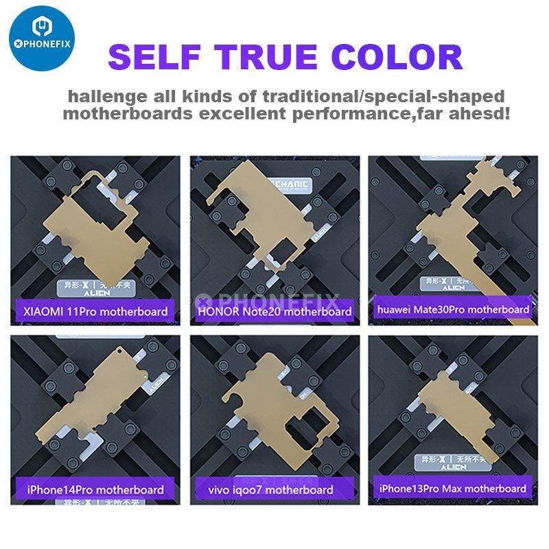 Mechanic Alien-X 360° Universal Contract Motherboard Holder Fixture by PHONEFIX for testing and securing motherboards during repairs.