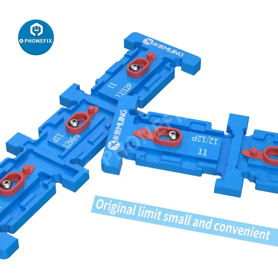 PHONEFIX MiJing battery board replacement jig fixture for iPhone 11 and 12 Pro Max motherboard testing and repair.