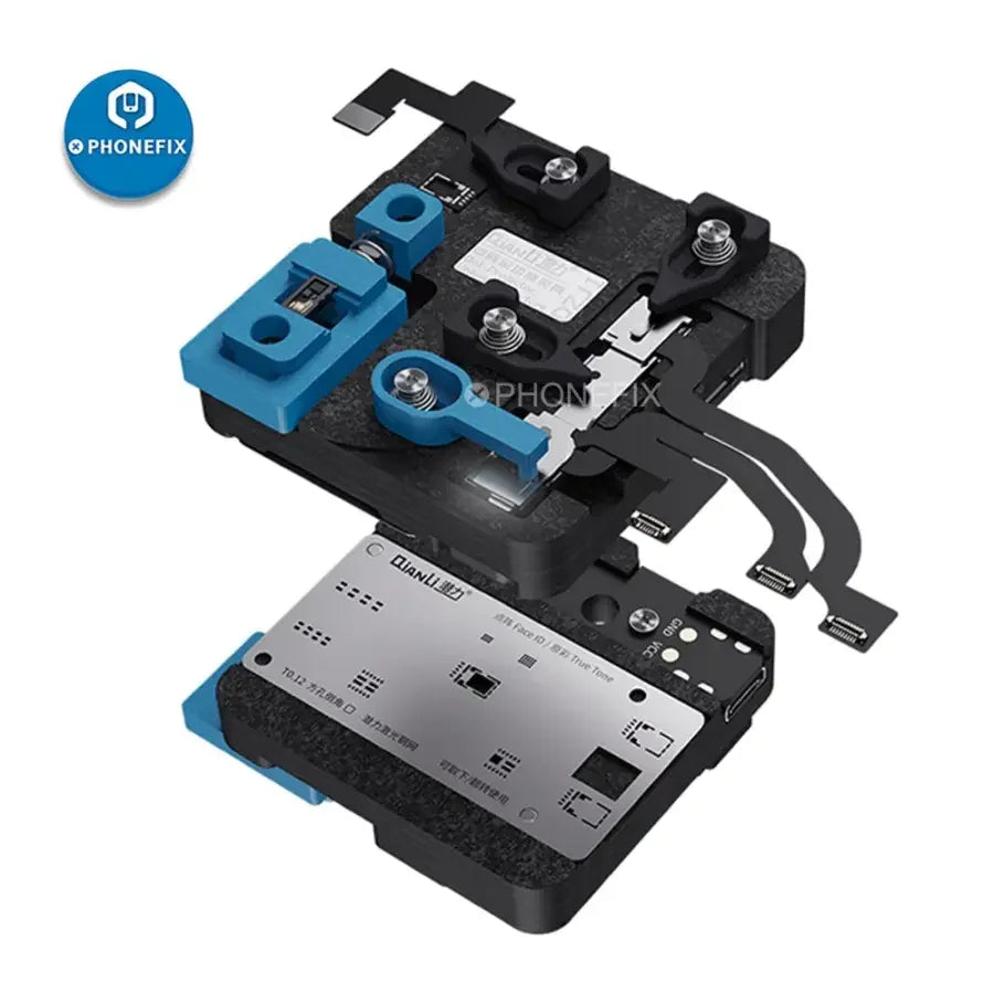 PHONEFIX Qianli Dot Matrix Fixture with Stencils for iPhone X to 12 Pro Max motherboard repair, testing and alignment tool.