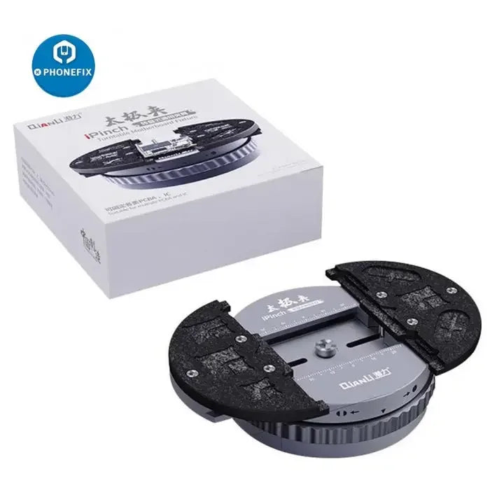 Qianli IPinch universal PCB holder for glue removing and soldering, PHONEFIX motherboard test fixture with adjustable clamps.