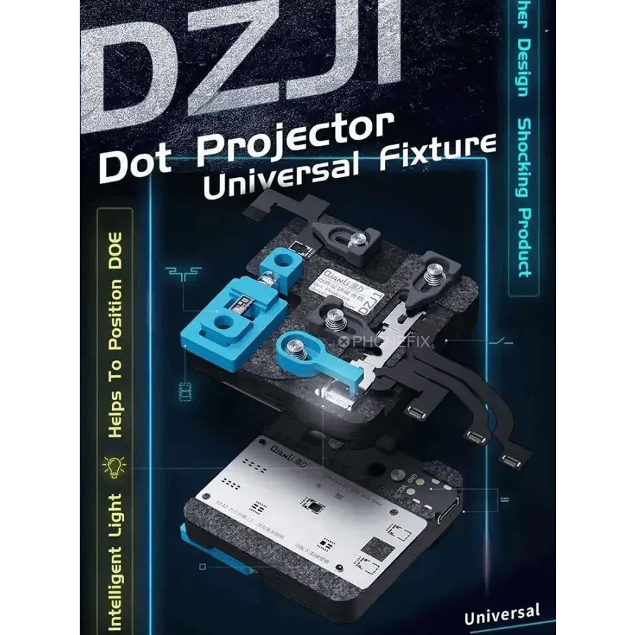 PHONEFIX Qianli universal dot projector fixture for iPhone X-12 Pro Max Face ID repair motherboard testing.