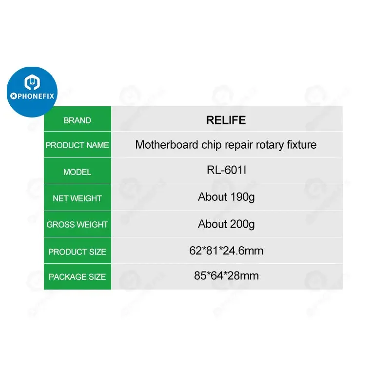 RELIFE RL-601i motherboard test fixture for BGA chip repair, compact rotary fixture used for precise motherboard repairs.