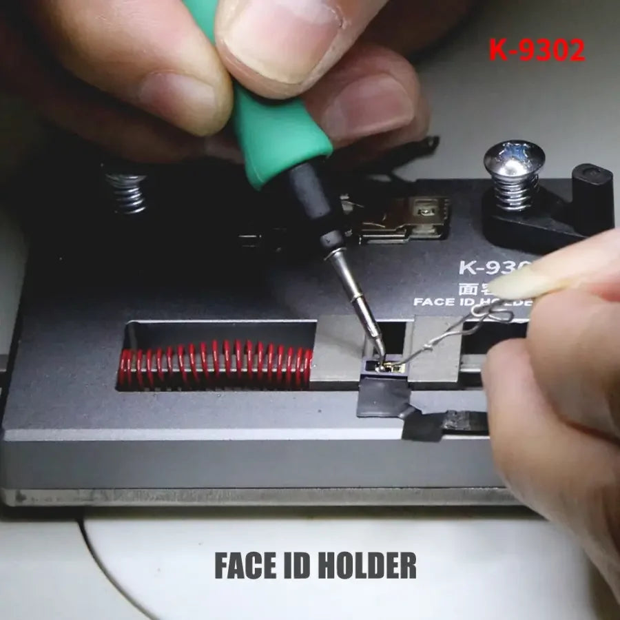 PhoneFix universal dot matrix motherboard test fixture for iPhone X and 11 Pro Max Face ID repair, showing test points and connectors.