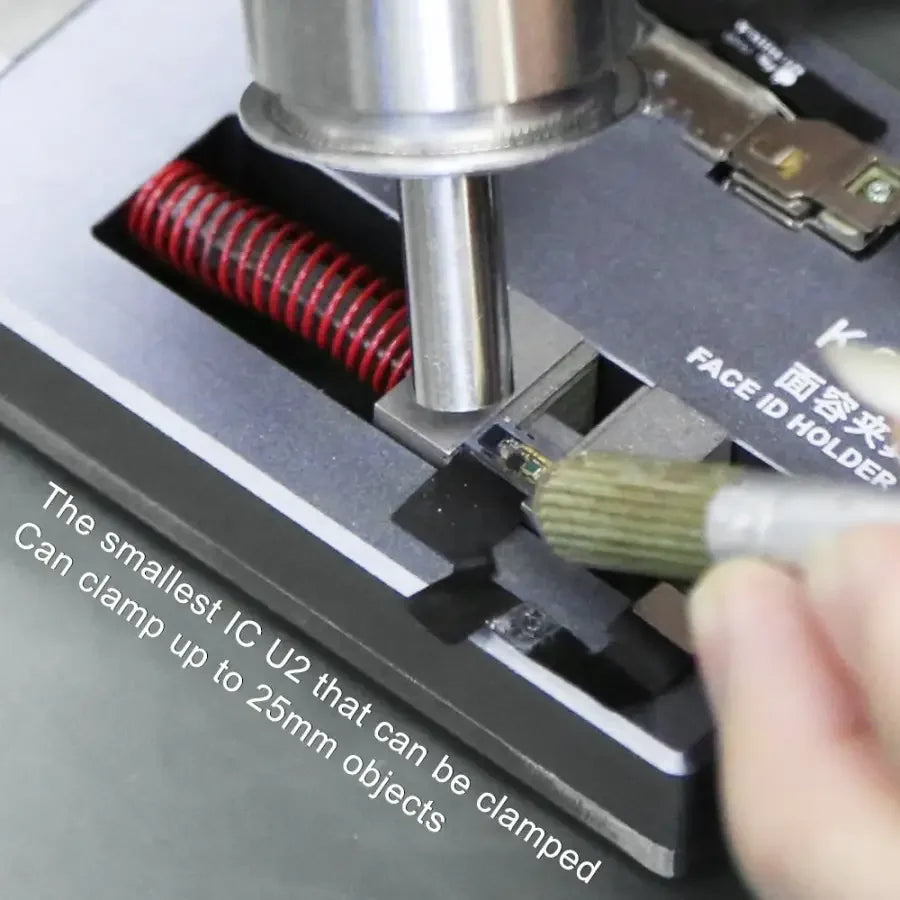 PhoneFix universal dot matrix motherboard test fixture for iPhone X and iPhone 11 Pro Max Face ID repair, used for motherboard testing.