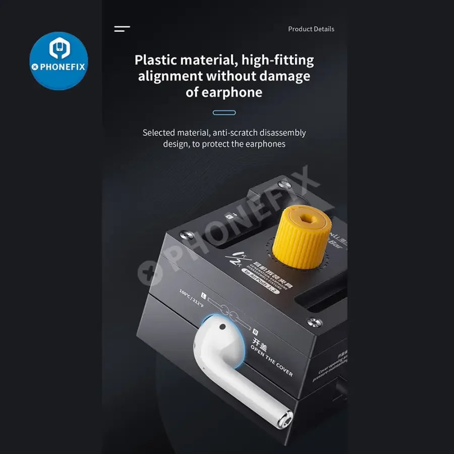 QIANLI headset fixture and motherboard test fixture for AirPods 1, 2, and Pro, used for battery disassembly and repair.