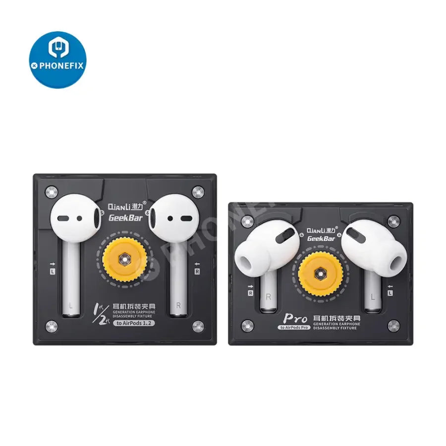 PHONEFIX QIANLI AirPods 1/2/Pro headset fixture and motherboard test holder for battery disassembly and repair.