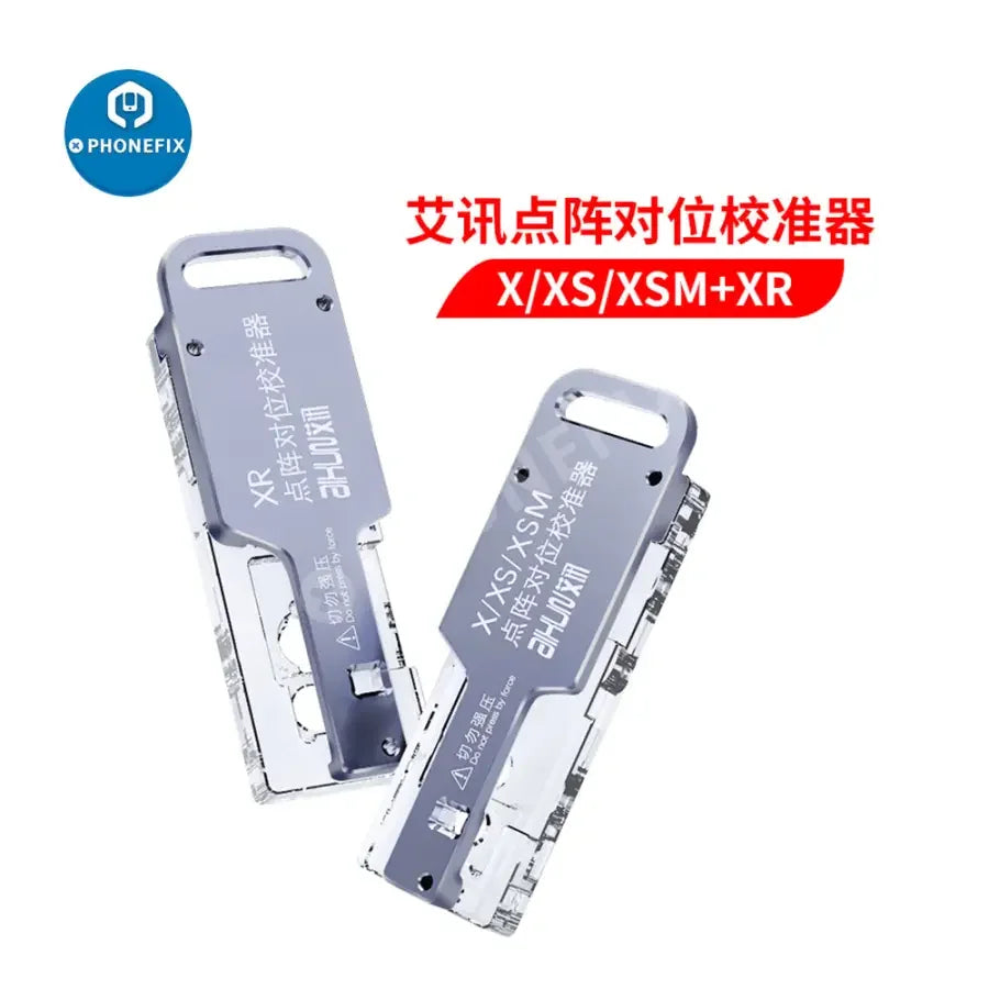 PHONEFIX JCID AiXun Dot Projector Calibrator for iPhone X-11 Pro Max motherboard test fixture on a clean work surface.