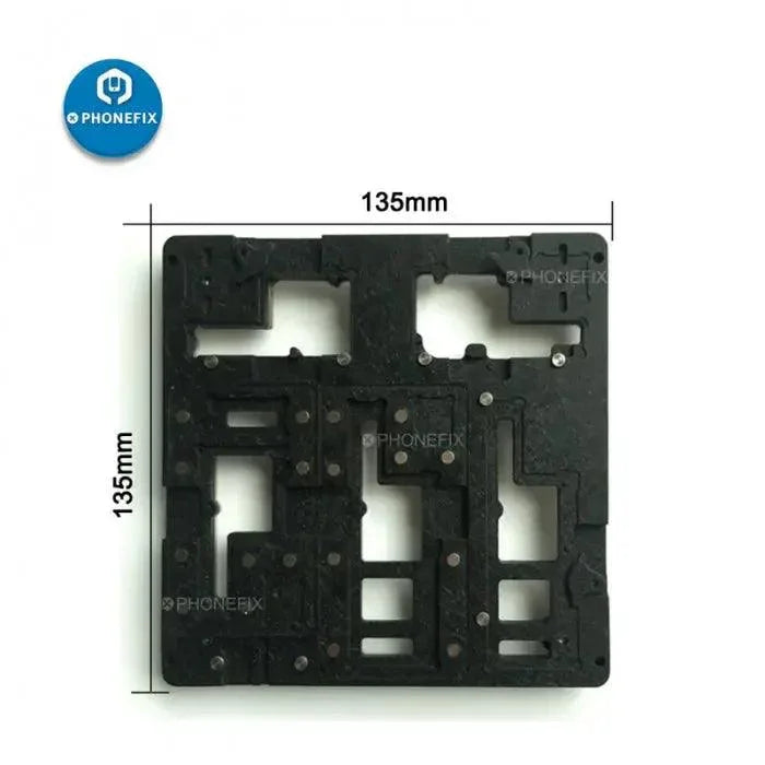 PhoneFix MAX-01 motherboard soldering holder fixture for iPhone X and XS Max, used for testing and repairing motherboards.