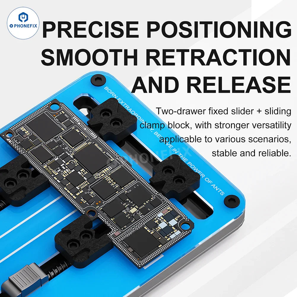 PHONEFIX MaAnt FY01 M085 tempered glass clamp for motherboard test fixture, insulation glass clamp for phone PCB holder.