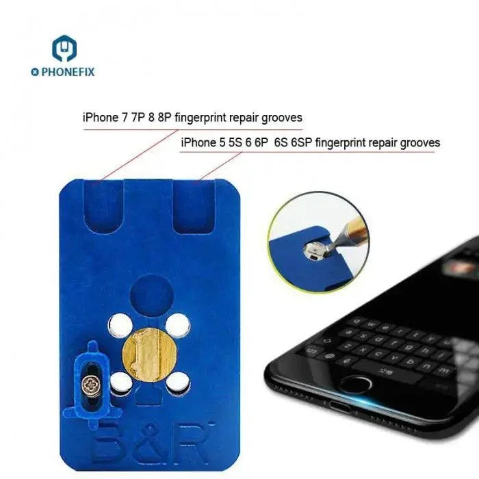 PHONEFIX G-Lon Home Button Flex U10 IC motherboard test fixture for iPhone 7 and 7 Plus, used for replacement and testing.