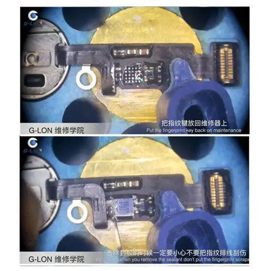PHONEFIX G-Lon Home Button Flex U10 IC Replacement Fixture for iPhone 7 and 7 Plus motherboard testing.