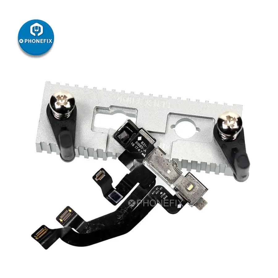 Luban T1 front camera fixture by PHONEFIX, motherboard test fixture for dot projector repair, used in smartphone repair processes.
