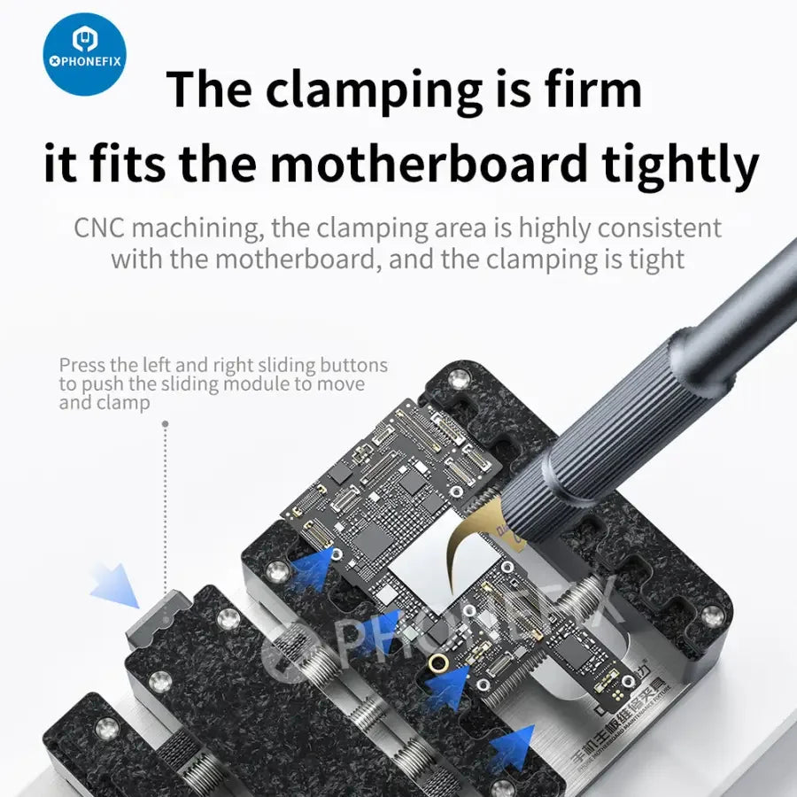 Support universel pour puces PCB Qianli PhoneMotherboard Repair Fixture, destiné au test et à la réparation des cartes mères de smartphones.