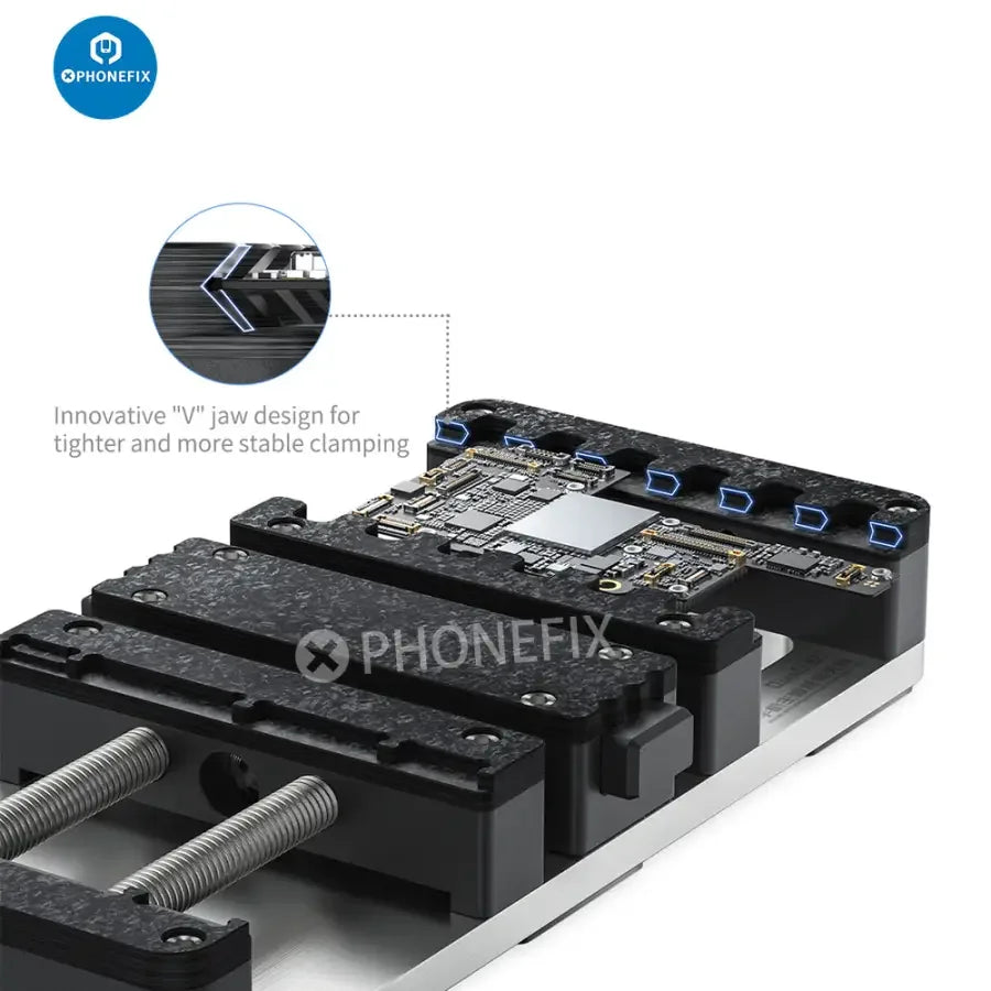 Dispositif de réparation de cartes mères de téléphones Qianli par PHONEFIX, support universel pour puces PCB destiné au test et à la réparation des cartes mères de téléphones.