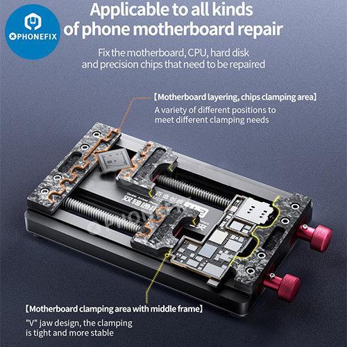 QIANLI MEGA-IDEA JJ-2 double-axis universal motherboard fixture for testing, compatible with various phone motherboards.