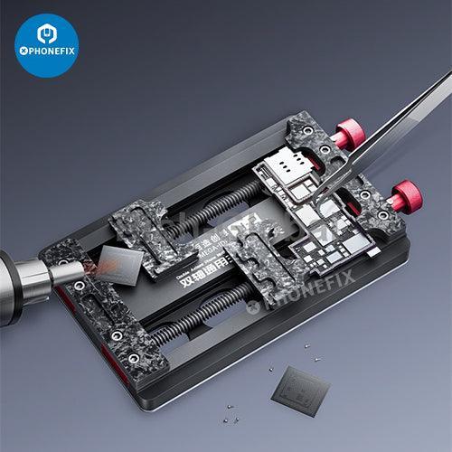 QIANLI MEGA-IDEA JJ-2 double-axis universal motherboard fixture for testing, compatible with various phone motherboards.