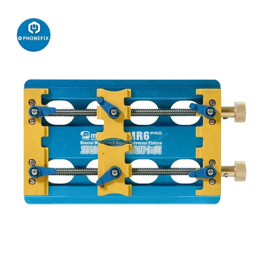 PhoneFIX Mechanic MR6 MAX PCB Desoldering Fixture for motherboard testing and phone repair, with secure holder for precise work.