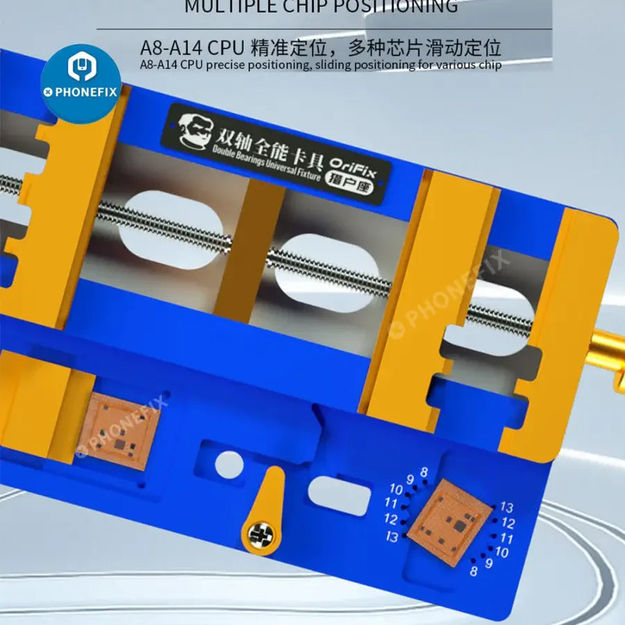 PhoneFix Mechanic Orifix Double Beatings Universal Motherboard Test Fixture for phone CPU repair, shown with test setup.