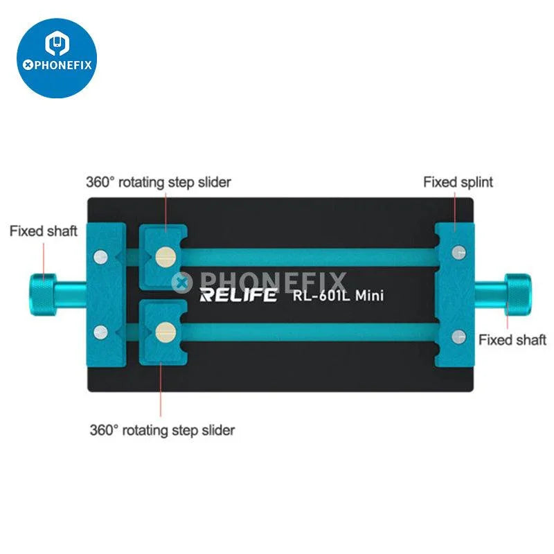 PHONEFIX RL-601L Mini Universal Motherboard Fixture with rotatable clamp for testing and securing motherboards during repairs.