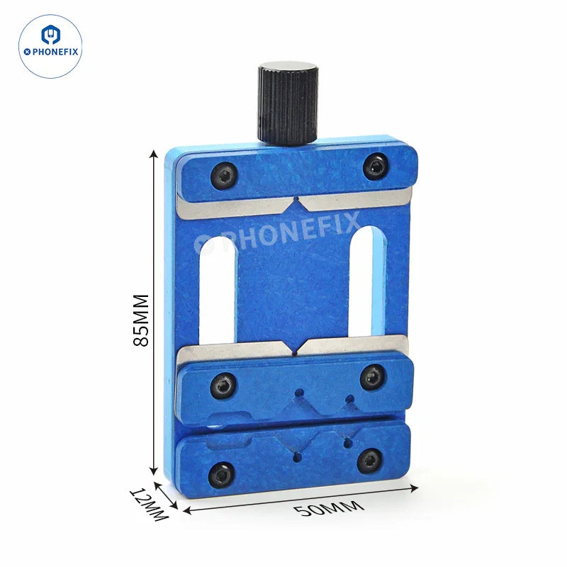 PhoneFIX heat-resistant motherboard test fixture clamp for iPhone, used for soldering and testing iPhone motherboards.