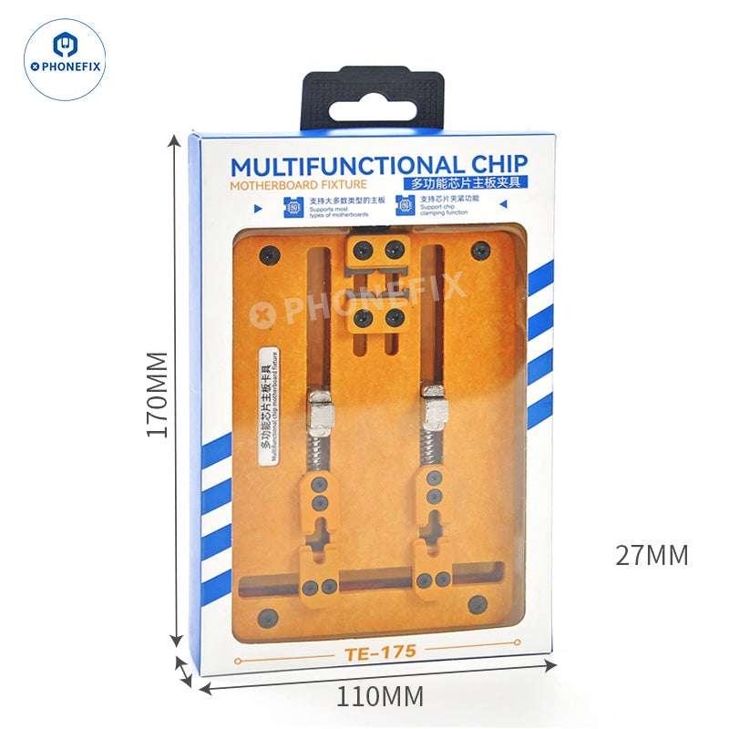 PhoneFIX heat-resistant soldering clamp for iPhone motherboard testing, secure fixture for precise repair and assembly.