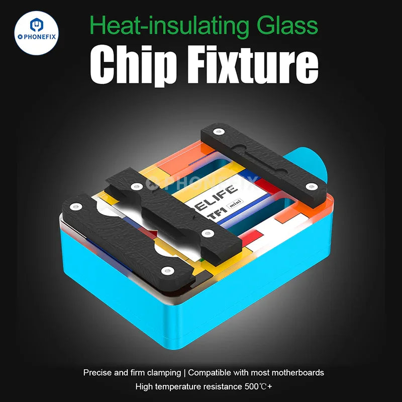 RELIFE TF1 Mini motherboard test fixture for PCB chips, used for insulating glass testing, by PHONEFIX.