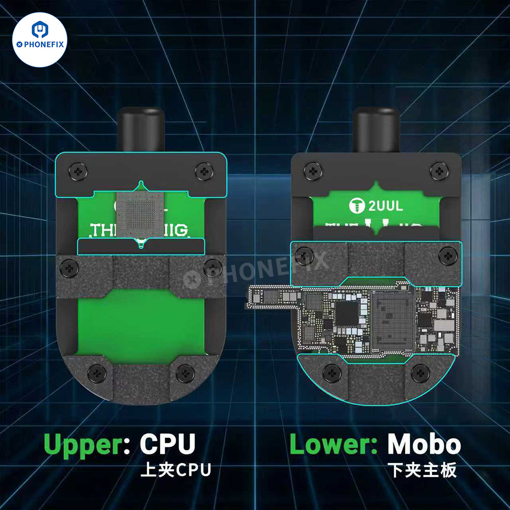 2UUL BH14 THE U JIG Phone PCB CPU IC clamp motherboard test fixture by PHONEFIX for precise soldering and testing.