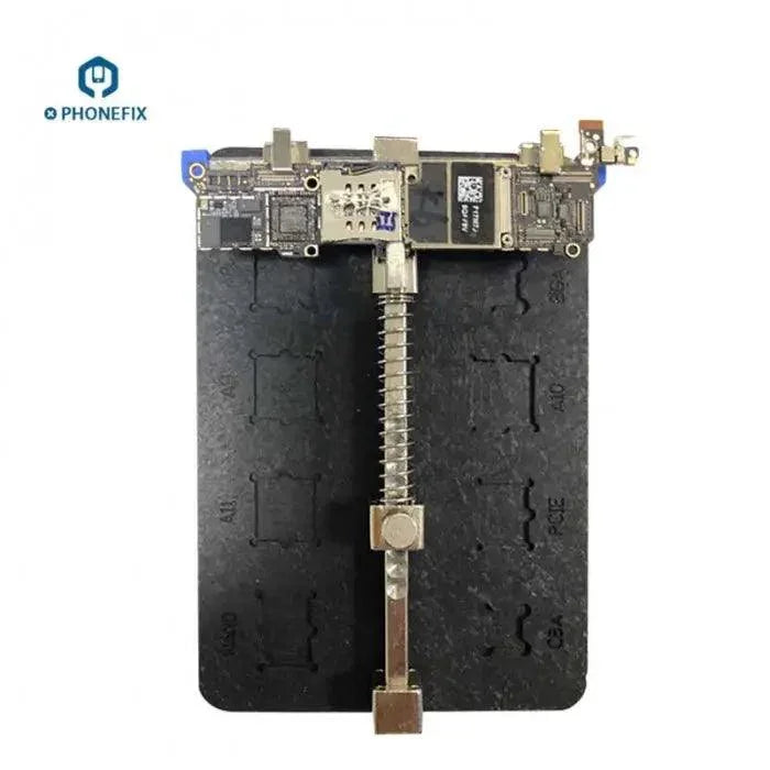 PhoneFIX iPhone PCB fixture motherboard test holder for rework stations, used to hold circuit boards during repairs.