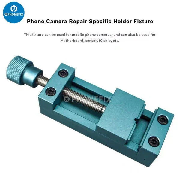 PHONEFIX universal phone camera fixture and CPU chip holder for motherboard testing, featuring a secure, adjustable test fixture design.