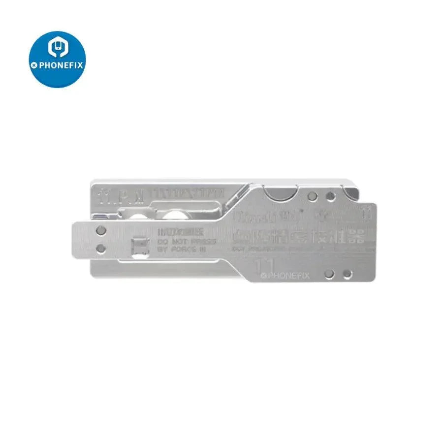QianLi ToolPlus Lattice Face Precision Calibrator for iPhone X to 15 Pro Max motherboard testing fixture, used for phone repair.