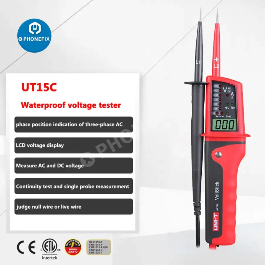 PHONEFIX UT15C AC voltage tester and digital multimeter pen for measuring electrical voltage and testing circuits.