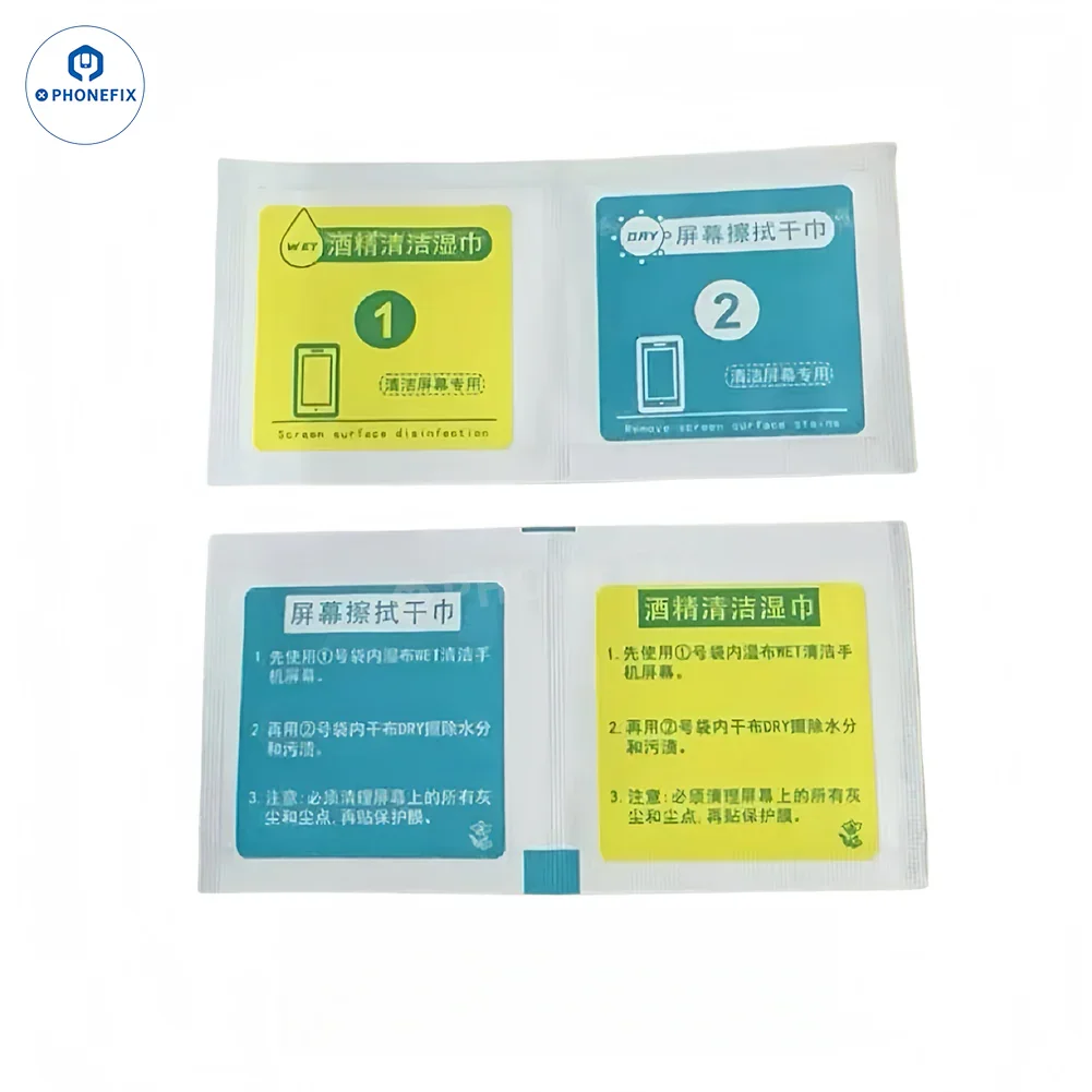 PHONEFIX alcohol wet dry wipes pack for cleaning phone screens and camera lenses, assist tool for screen and lens maintenance.